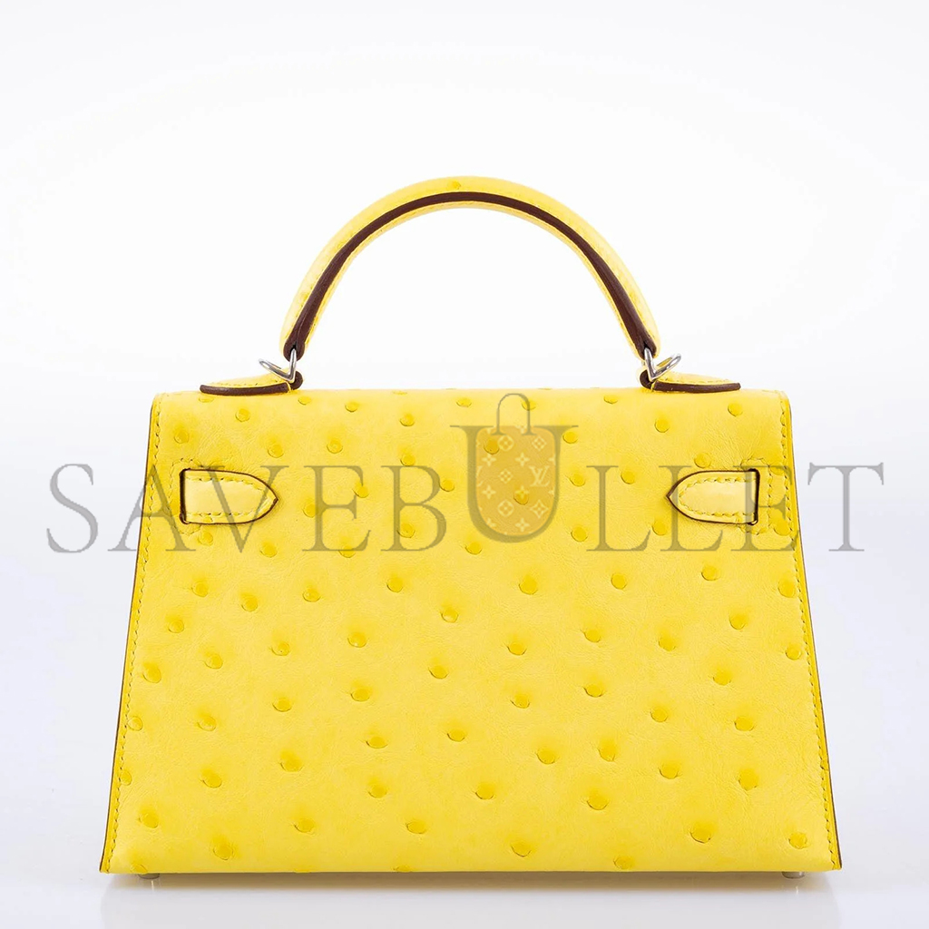 H**mes master mini kelly ii sellier jaune citron ostrich palladium hardware (19*12*5.5cm)